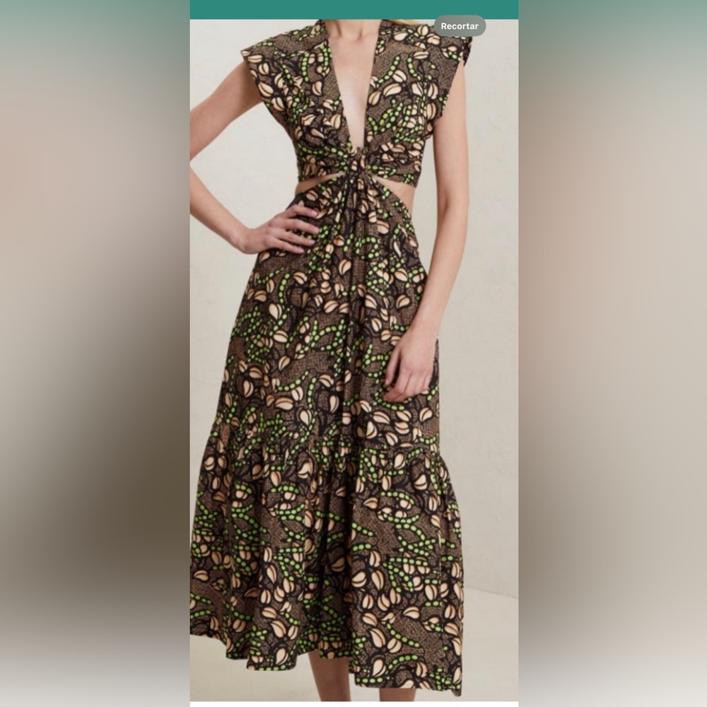 A.L.C. Alexandria Midi Dress – Waist Cut out Green/Peach Print